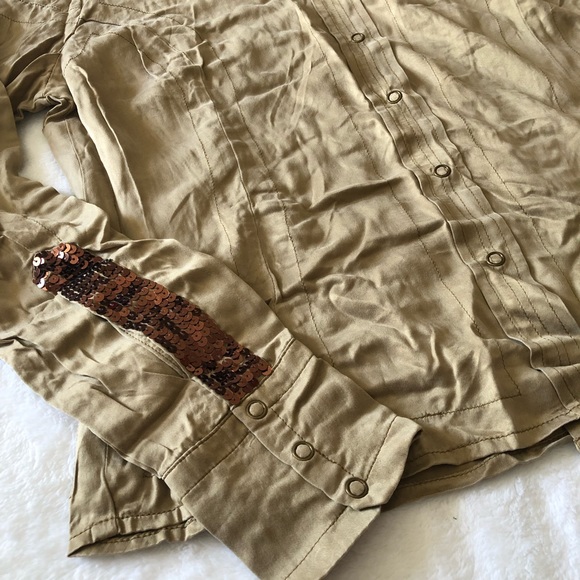 Da-Nang Brown Silk Sequin Long Sleeve Button Up - Picture 4 of 11